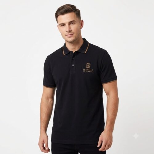 Brunello Cucinelli Contrast Trim Polo TShirt – Black