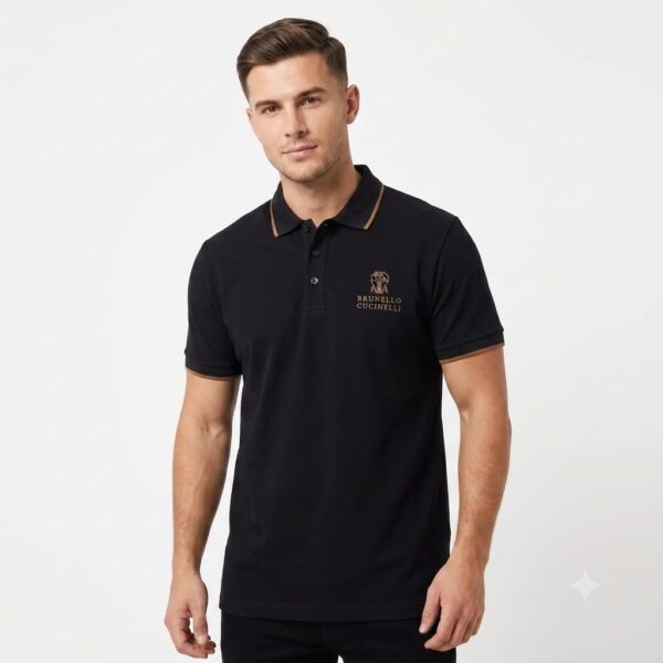 Brunello Cucinelli Contrast Trim Polo TShirt – Black