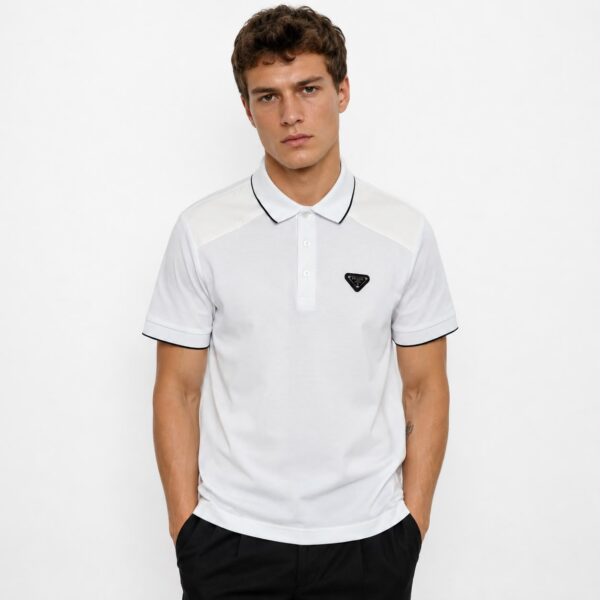 Prada Leather Shoulder White Polo TShirt