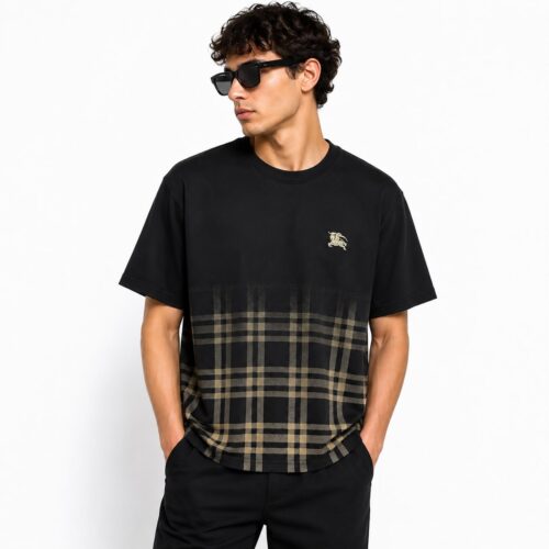 Burberry Check Hem Logo TShirt - Black