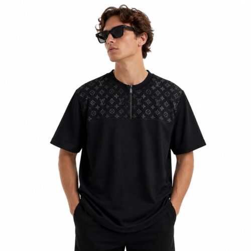 Louis Vuitton Embossed Monogram Half-Zip TShirt - Black
