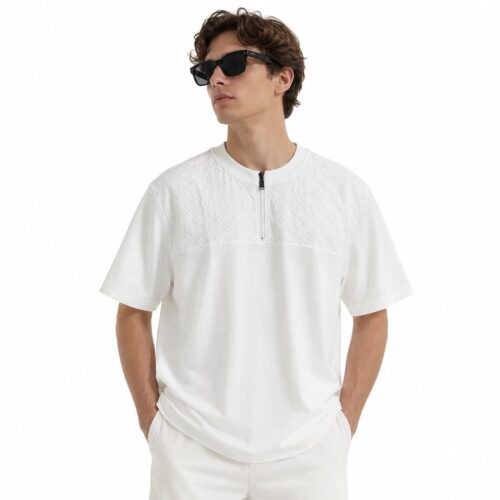 Louis Vuitton Embossed Monogram Half-Zip TShirt - White
