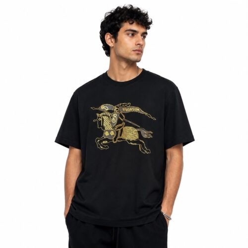 Burberry Equestrian Knight Embroidary Oversized TShirt - Black