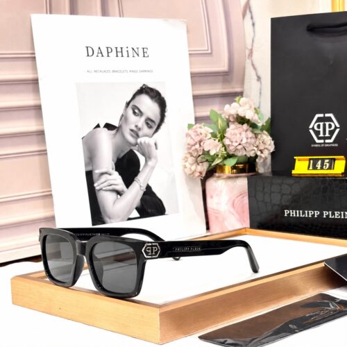 Philipp Plain Black Silver Frame Men’s Wayfarer Sunglass