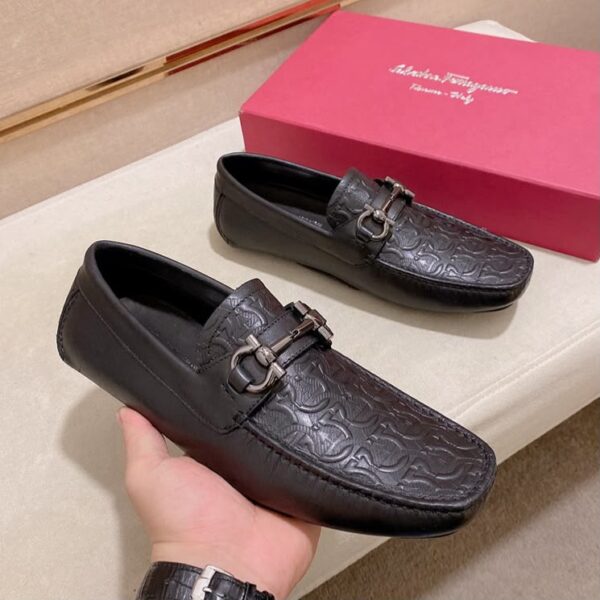 Salvatore Ferragamo Black Embossed Mocassin