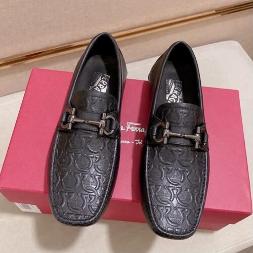 Salvatore Ferragamo Black Embossed Mocassin