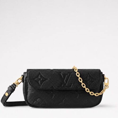 Louis Vuitton Wallet On Chain Black Embossed Shoulder Bag (With Double Box)