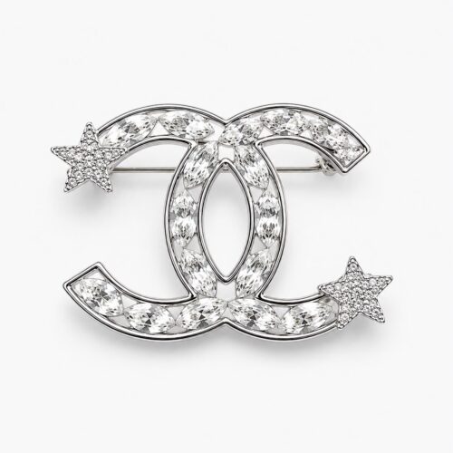 Chanel Crystal Starfall CC Silver Brooch