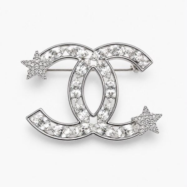 Chanel Crystal Starfall CC Silver Brooch