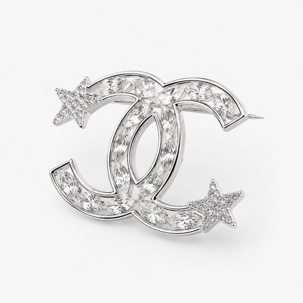 Chanel Crystal Starfall CC Silver Brooch
