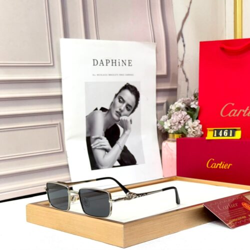 Cartier Tiger Black Silver Rectangular Men’s Sunglass