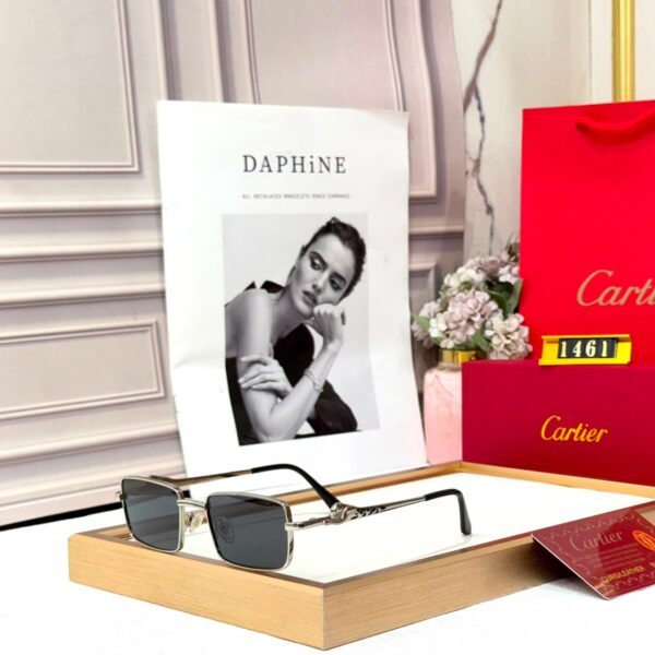 Cartier Tiger Black Silver Rectangular Men’s Sunglass