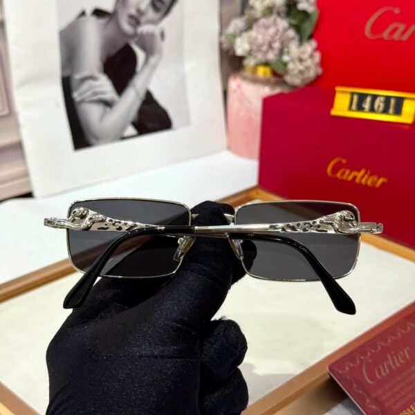 Cartier Tiger Black Silver Rectangular Men’s Sunglass
