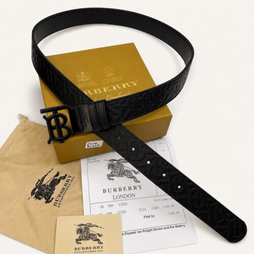 Burberry TB Embossed Full Black Reversible Mens Belt