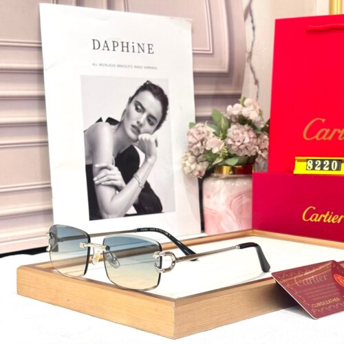 Cartier Blue Rimless Rectangular Men’s Sunglass