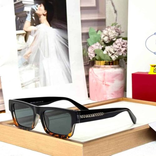 Prada Black Leopard Rectangular Men’s Sunglass