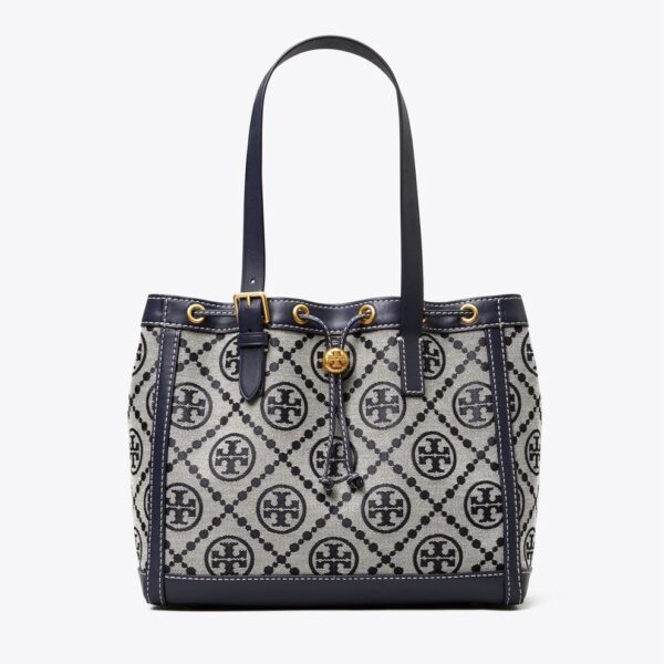 Tory Burch T Monogram Blue Jacquard Small Tote (With Box)