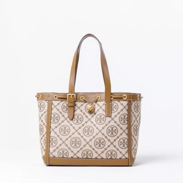 Tory Burch T Monogram Brown Jacquard Small Tote (With Box)