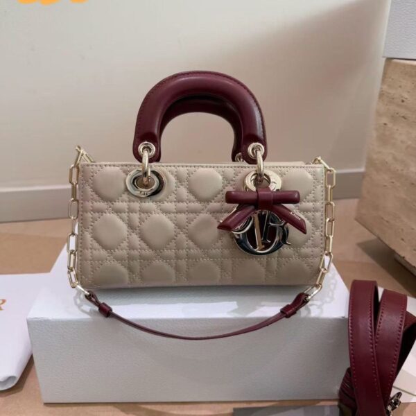 Dior Lady D-Joy Apricot Wine Premium Hand Bag (With Double Box)
