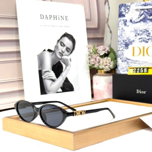 Dior Full Black Gold Oval Women’s Sunglass