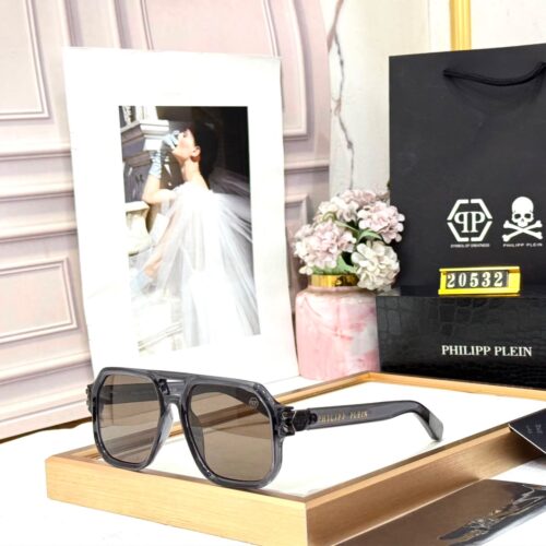 Philipp Plein Transparent Gray Brown Over Sized Men’s Sunglass