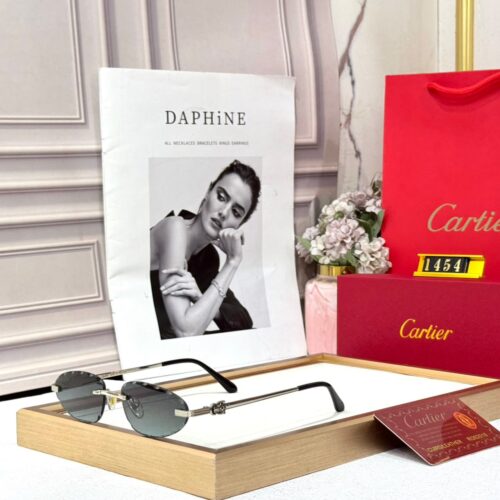 Cartier Oval Silver Greenish Rimless Womens Sunglass
