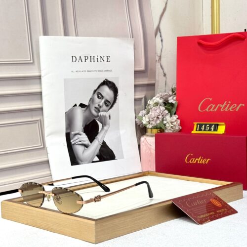 Cartier Oval Dual Tint Green Pink Rimless Womens Sunglass