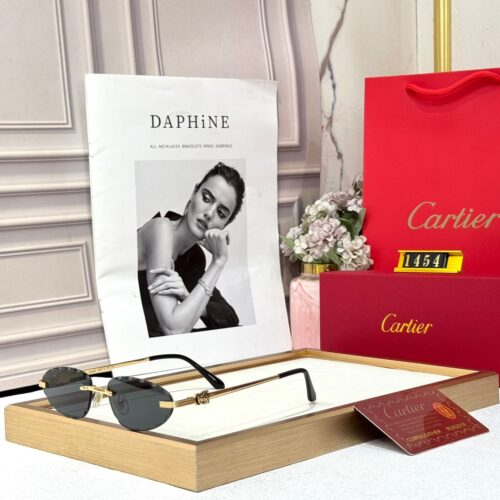 Cartier Oval Black Rimless Womens Sunglass