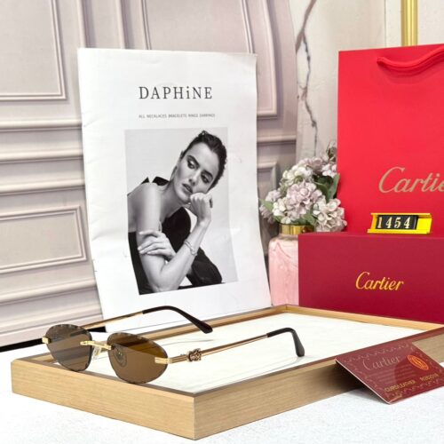 Cartier Oval Dark Brown Rimless Womens Sunglass