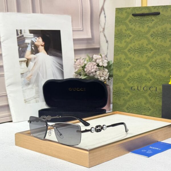 Gucci Reverse GG Pearl Gun Meral Rectangular Women’s Sunglass