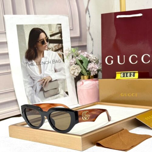 Gucci Round Black Brown Womens Sunglass