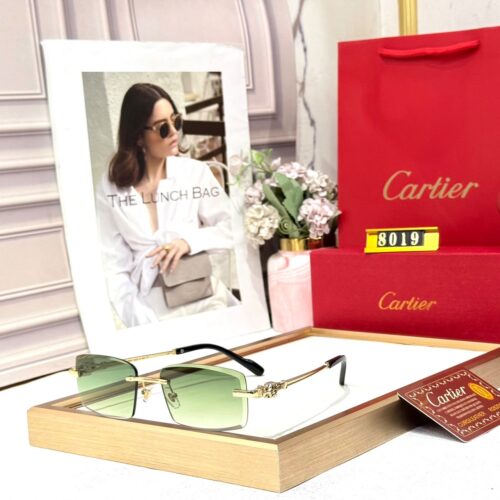 Cartier Leaf Green Rimless Rectangular Men’s Sunglass