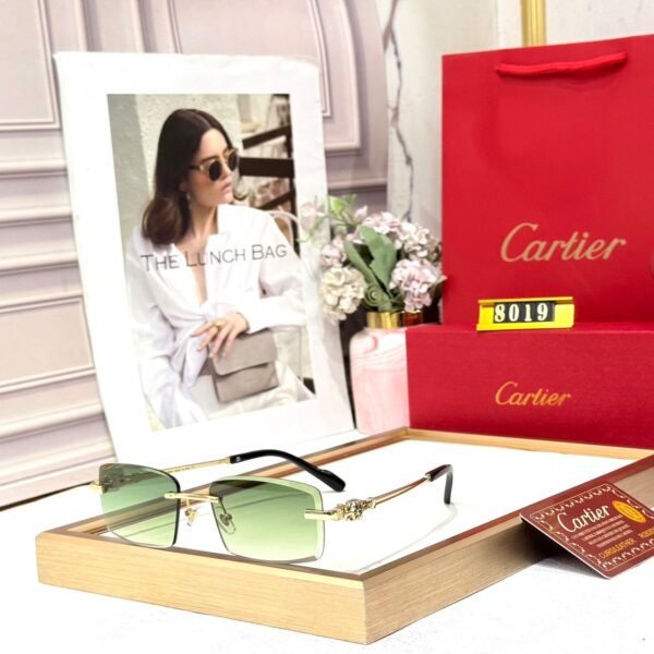 Cartier Leaf Green Rimless Rectangular Men’s Sunglass