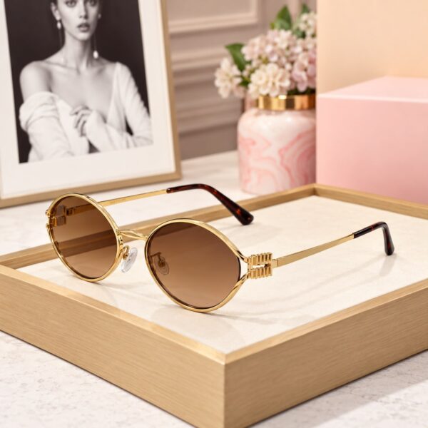 Miu Miu Round Gold Frame Black  Women Sunglasses