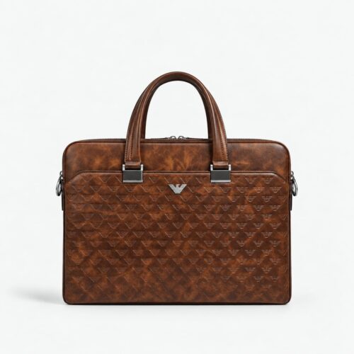 Armani Brown Signature Embossed Laptop Bag