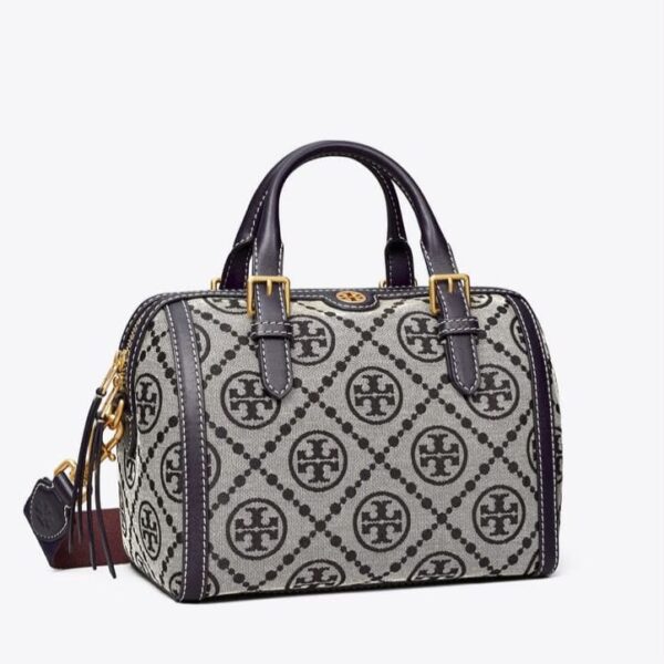 Tory Burch T Monogram Blue Jacquard Boston Bag
