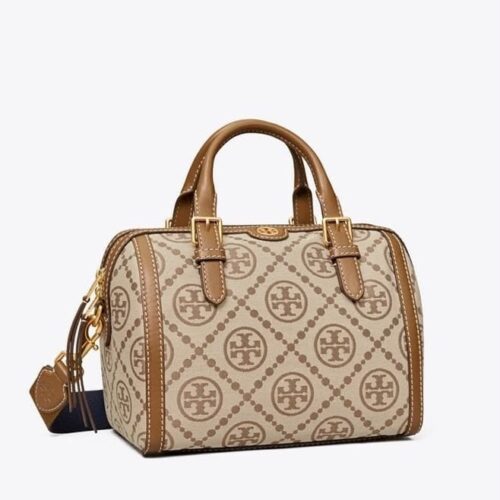 Tory Burch T Monogram Khaki Jacquard Boston Bag