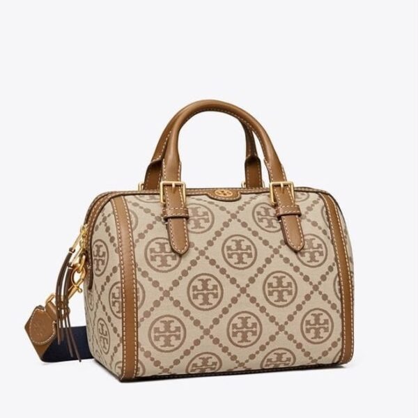 Tory Burch T Monogram Khaki Jacquard Boston Bag