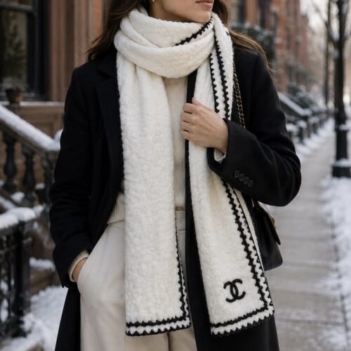 Chanel White Black Muffler