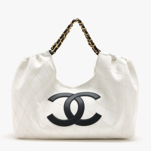 Chanel Coco White Maxi Beach Hobo Tote