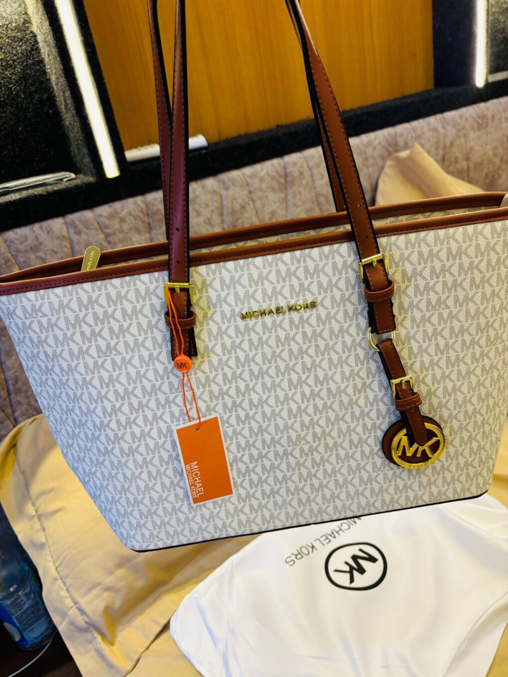 Michael Kors Beige Pink Neverfull Tote Bag photo review